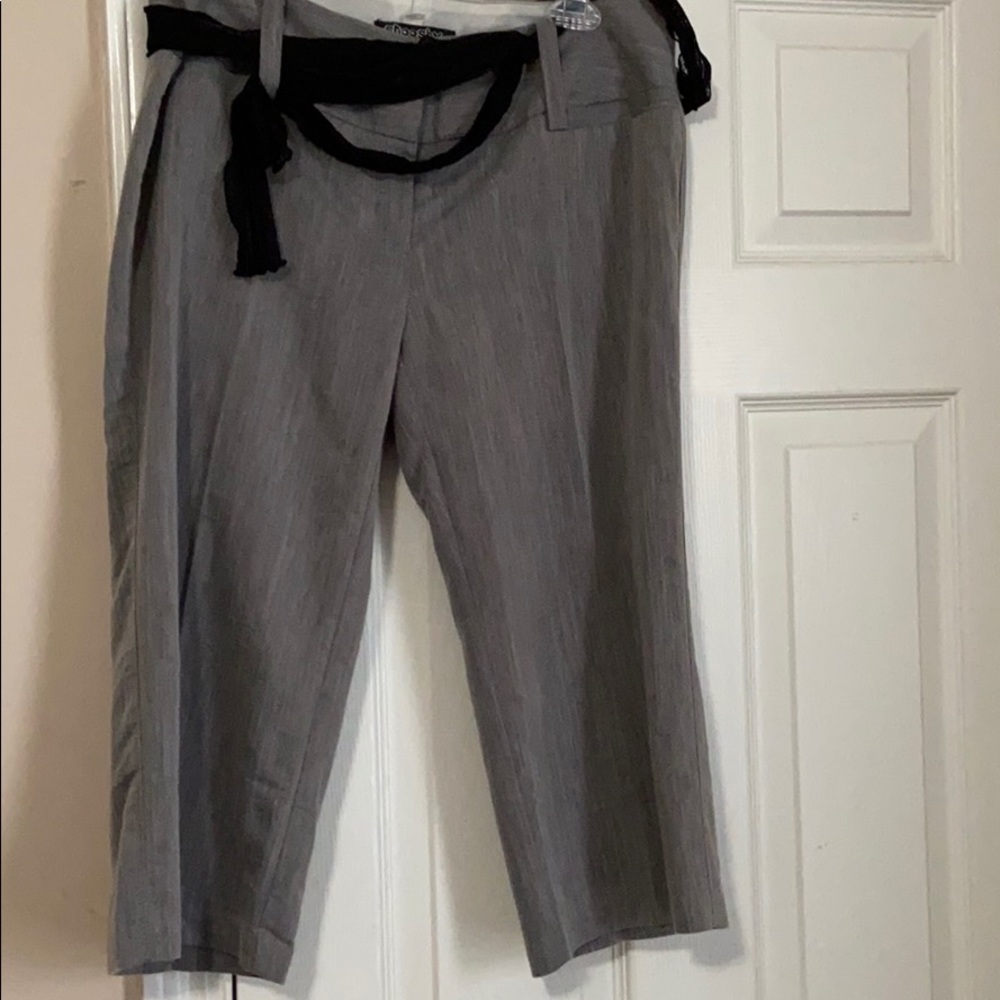 Light Gray Dress Capri Pants with Belt